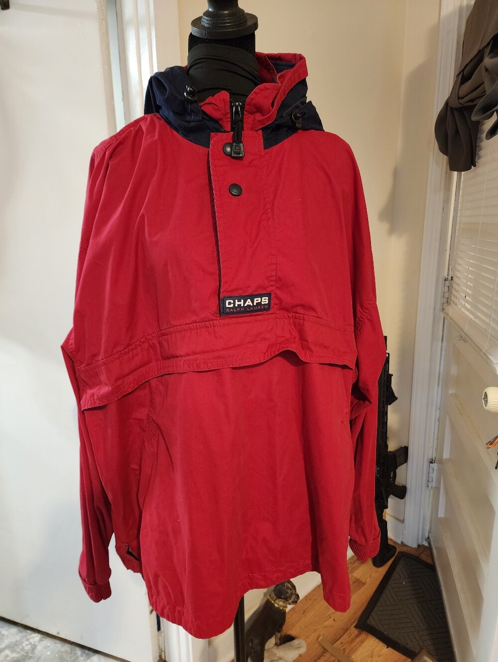 Vintage Chaps Ralph Lauren Pullover Windbreaker Jacket Red Hooded Anorak